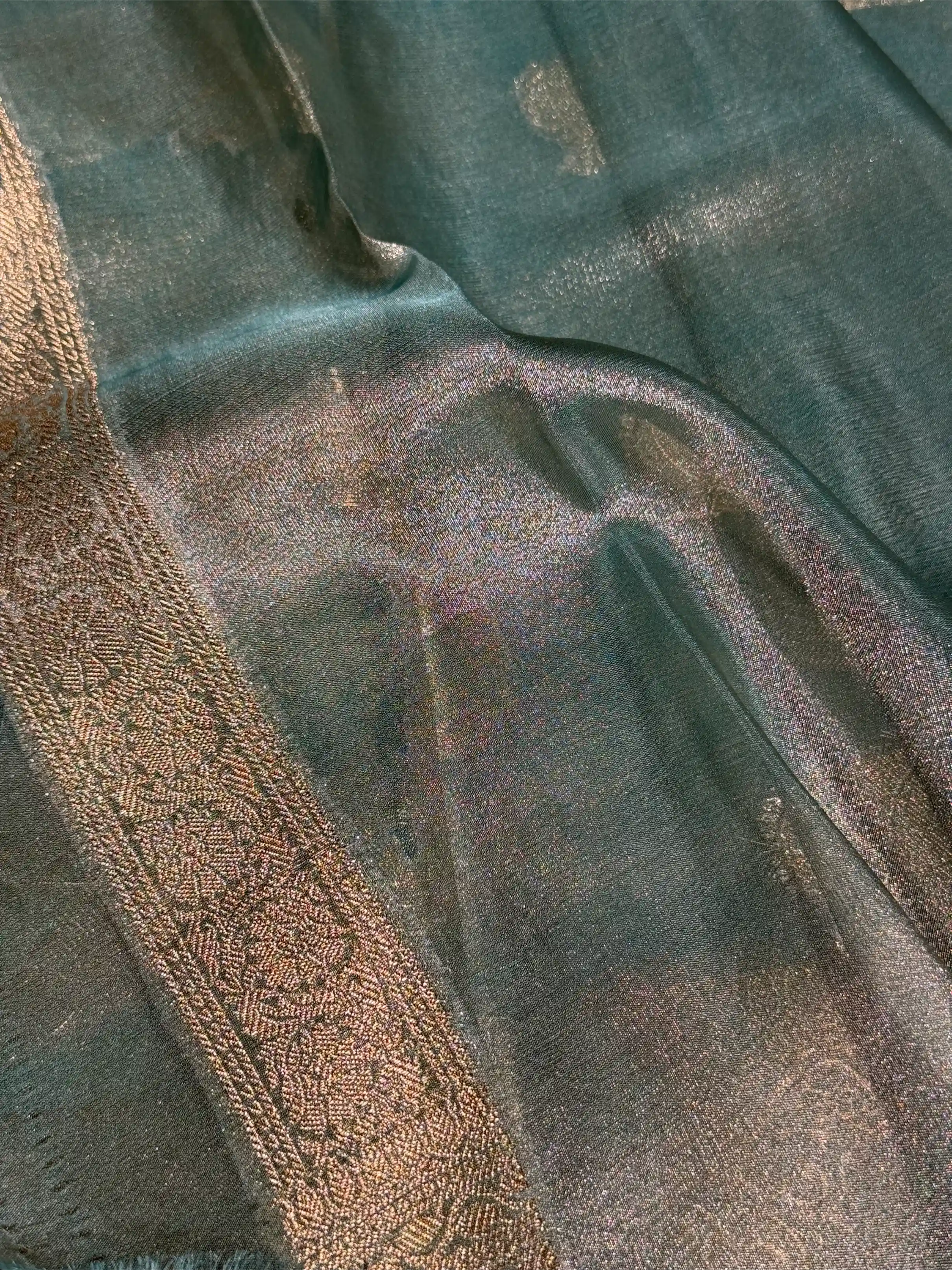 Sky Blue Glass Tissue Silk Banarasi Saree - Image 5