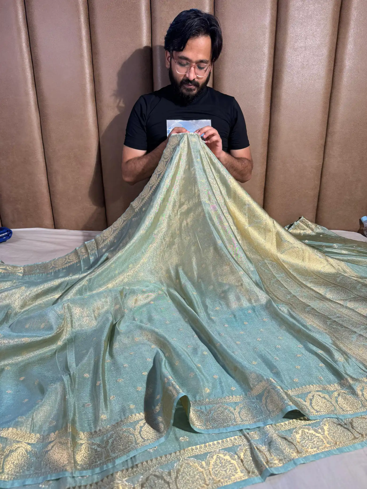 Sky Blue Soft Luxurious Tissue Silk Saree with Rich Pallu and Blouse