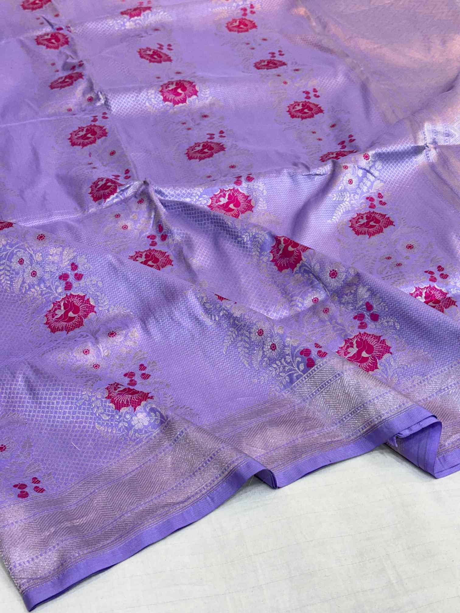 Subtle Lavender Contemporary Weave Pure Katan Saree - Image 5