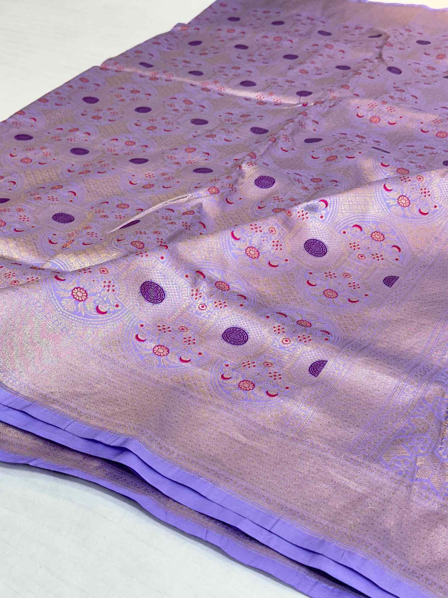 Subtle Lavender intricate Weave Pure Katan Saree - Image 2