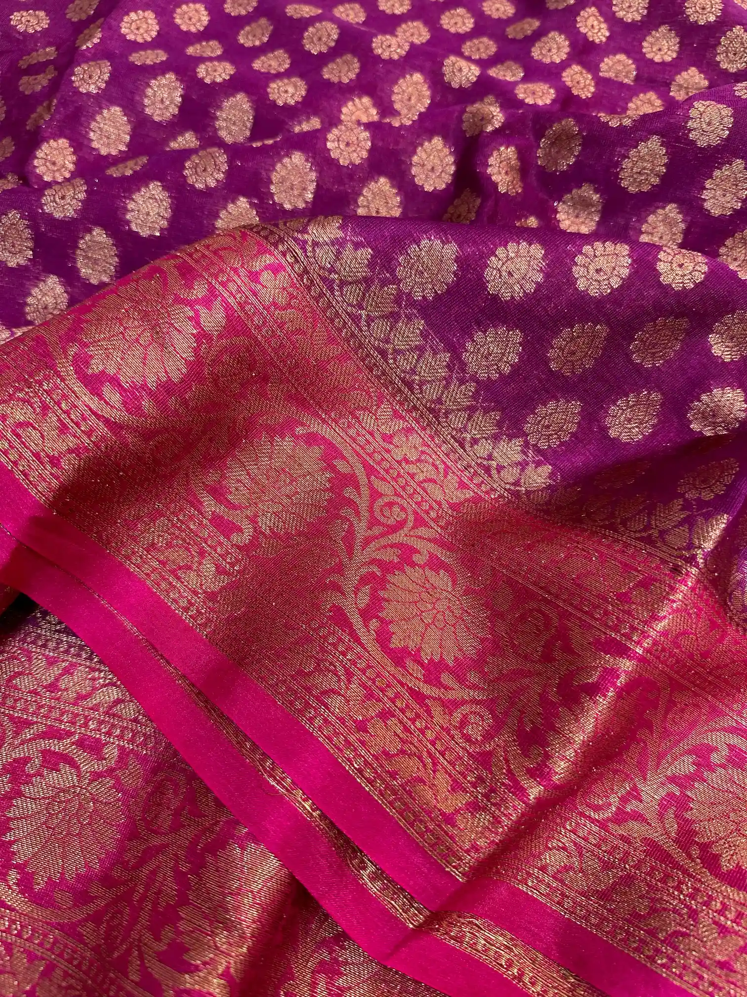 Purple Georgette Silk Zari Buti Banarasi Saree - Image 2