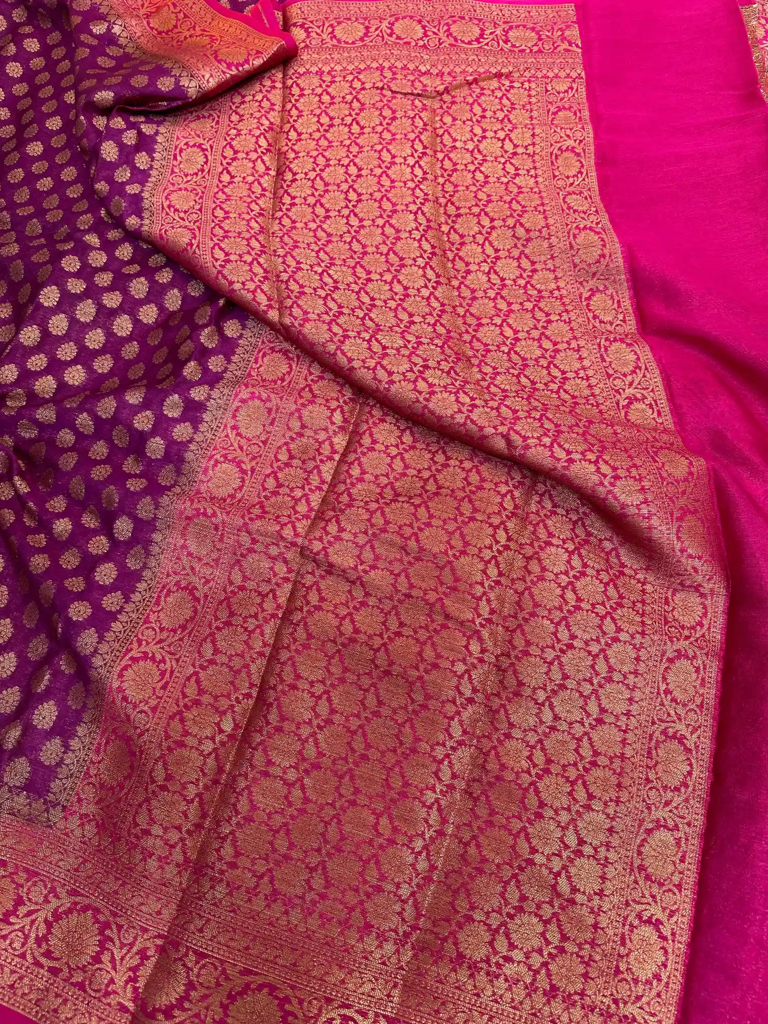Purple Georgette Silk Zari Buti Banarasi Saree - Image 3