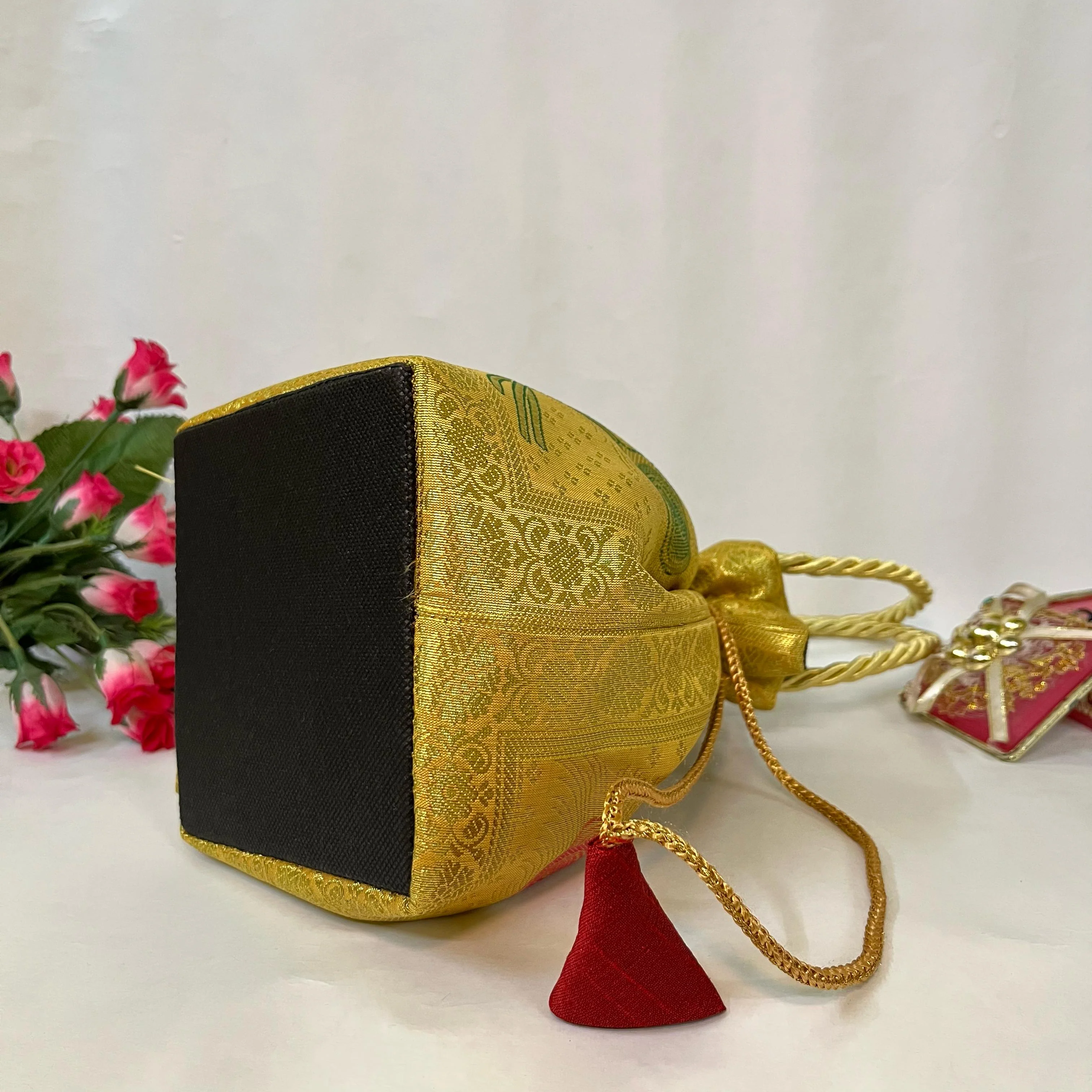 Gold Elegant Banarasi Potli  Bags - Image 4