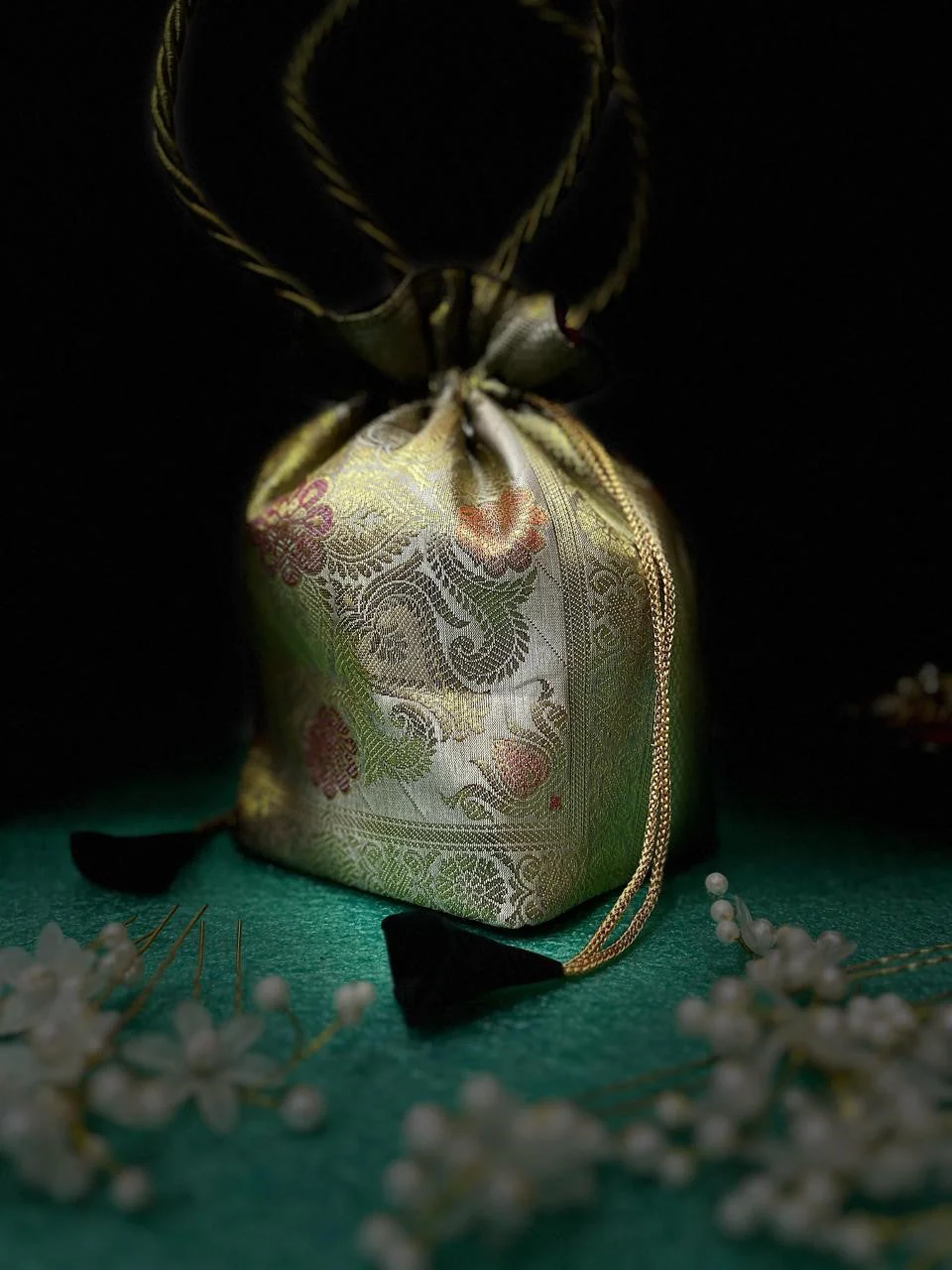 White Elegance Banarasi Potli Bags - Image 3