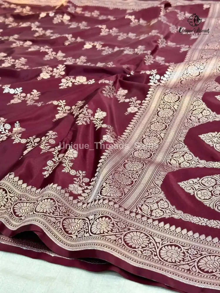 Wine Mashru Katan Silk Leheriya Weave Banarasi Saree - Image 2