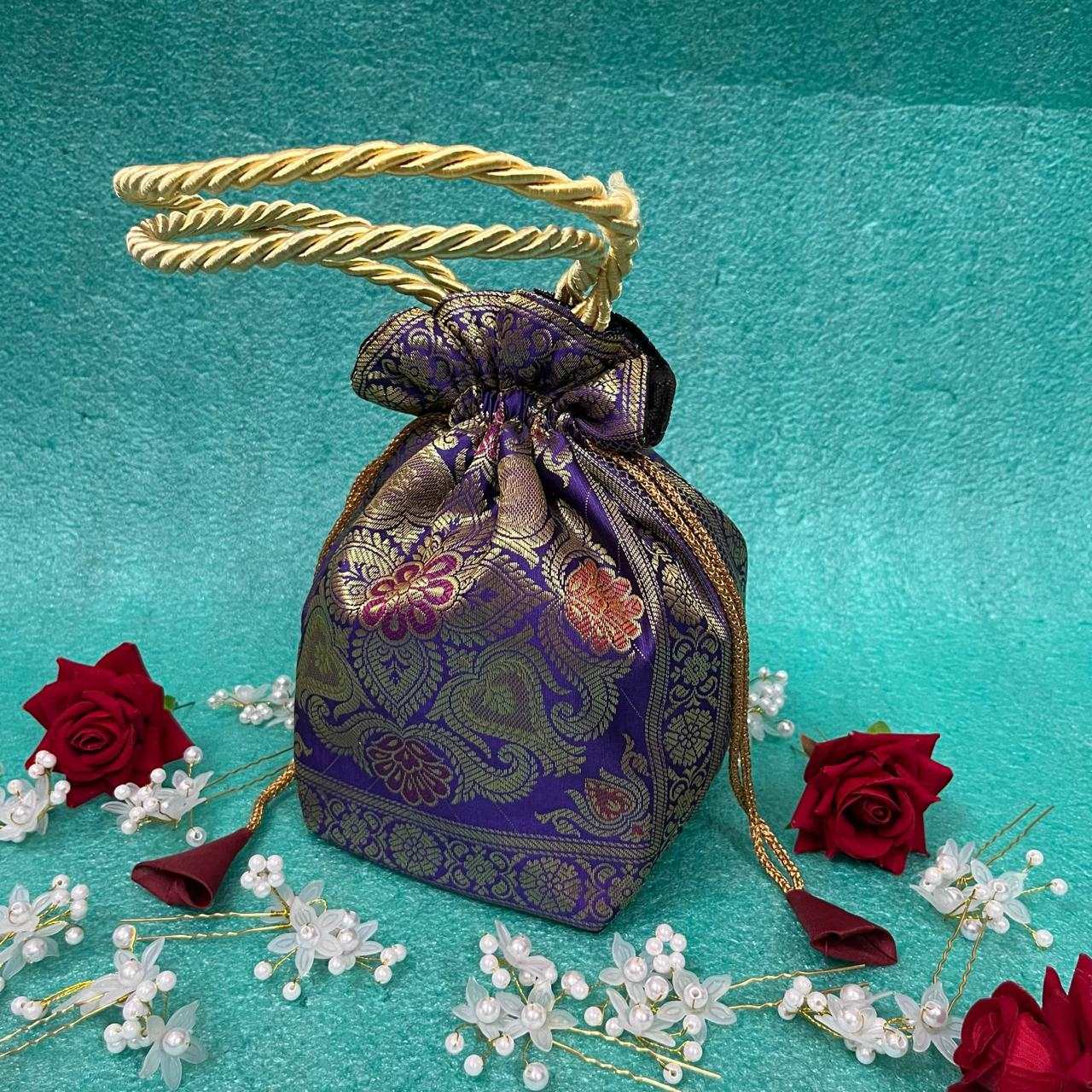 Purple Elegance Banarasi Potli  Bags - Image 3