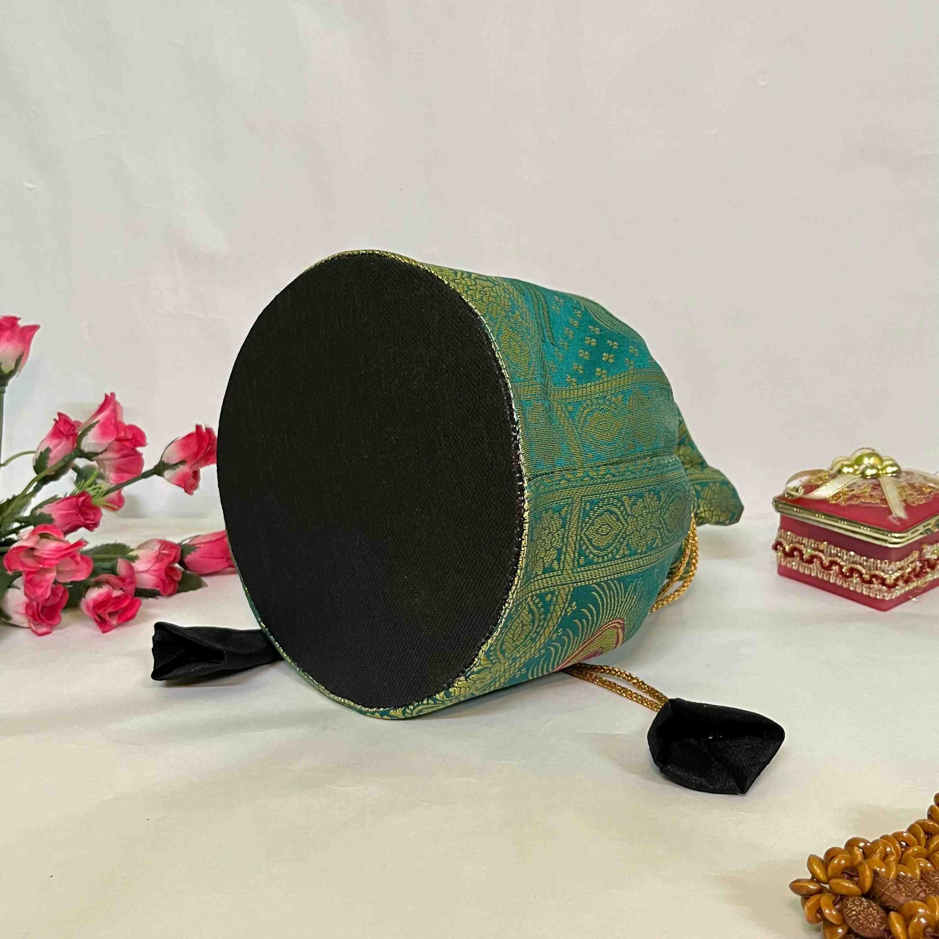 Green Elegance Banarasi Potli Bags - Image 3